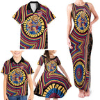 Brisbane Lions Family Matching Tank Maxi Dress and Hawaiian Shirt Indigenous Monochrome Dot Art Mascot Style