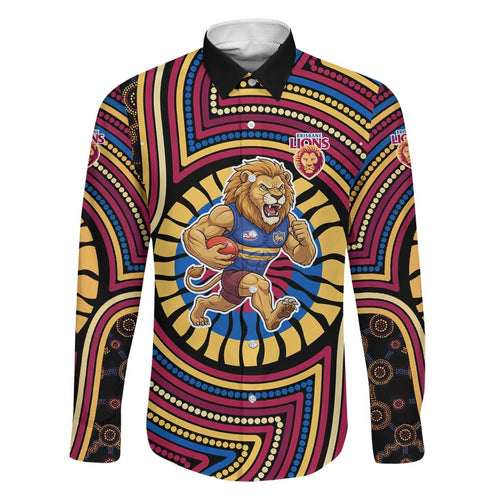 Brisbane Lions Family Matching Tank Maxi Dress and Hawaiian Shirt Indigenous Monochrome Dot Art Mascot Style