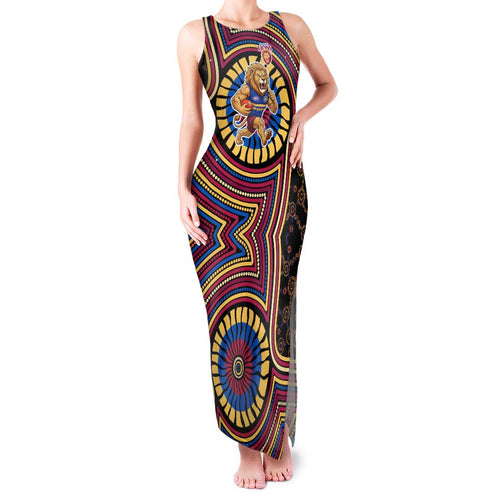 Brisbane Lions Family Matching Tank Maxi Dress and Hawaiian Shirt Indigenous Monochrome Dot Art Mascot Style