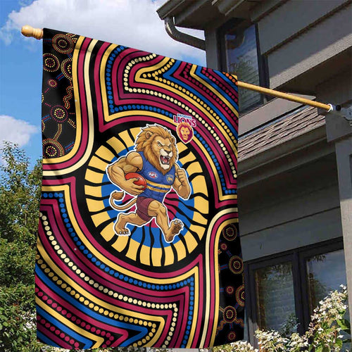 Brisbane Lions Garden Flag Indigenous Monochrome Dot Art Mascot Style
