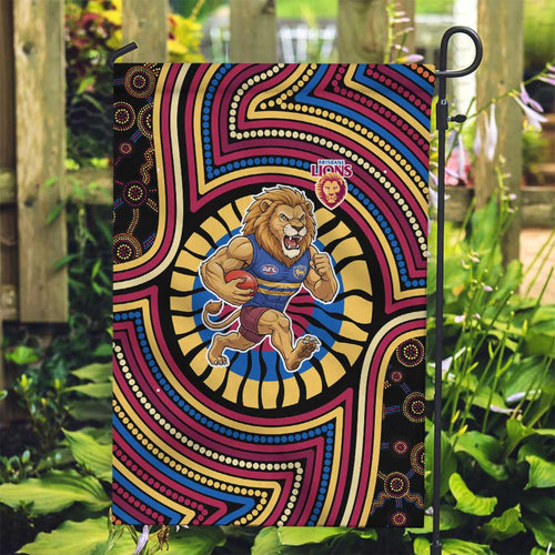 Brisbane Lions Garden Flag Indigenous Monochrome Dot Art Mascot Style