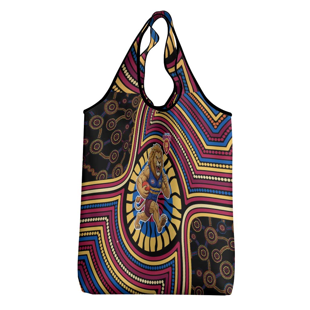 Brisbane Lions Grocery Bag Indigenous Monochrome Dot Art Mascot Style