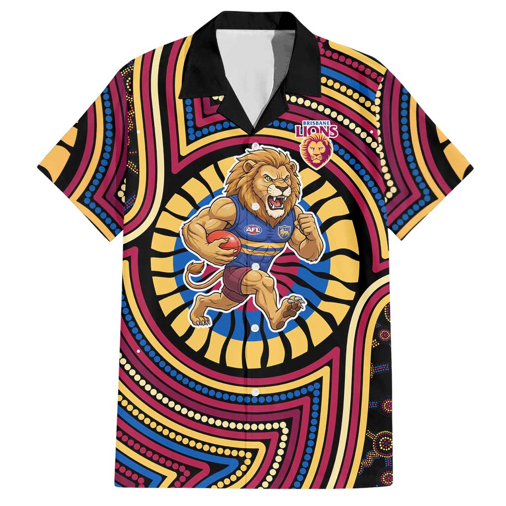 Brisbane Lions Hawaiian Shirt Indigenous Monochrome Dot Art Mascot Style