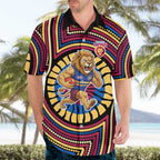 Brisbane Lions Hawaiian Shirt Indigenous Monochrome Dot Art Mascot Style