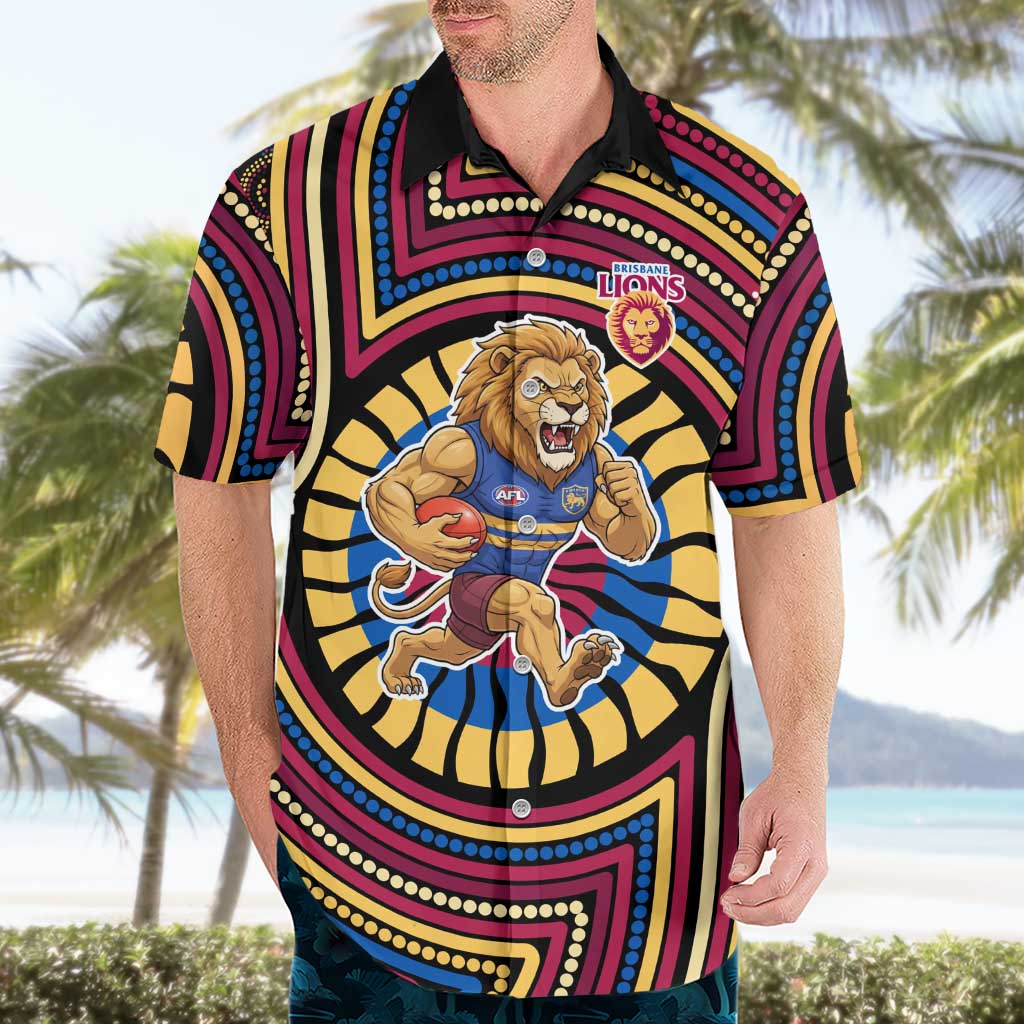 Brisbane Lions Hawaiian Shirt Indigenous Monochrome Dot Art Mascot Style