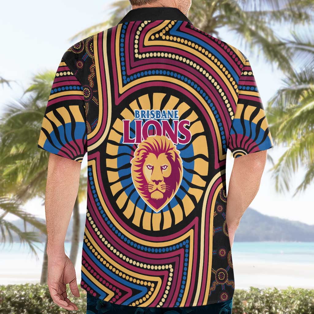 Brisbane Lions Hawaiian Shirt Indigenous Monochrome Dot Art Mascot Style