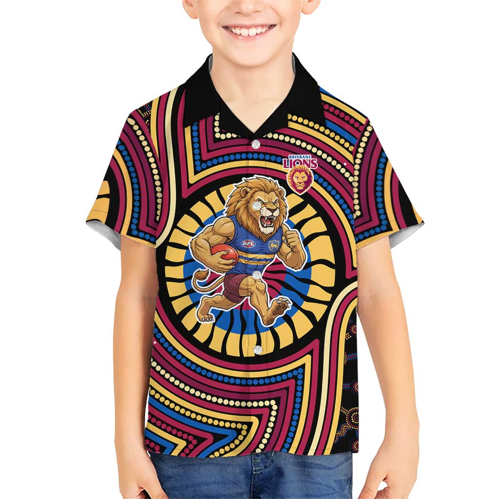 Brisbane Lions Hawaiian Shirt Indigenous Monochrome Dot Art Mascot Style