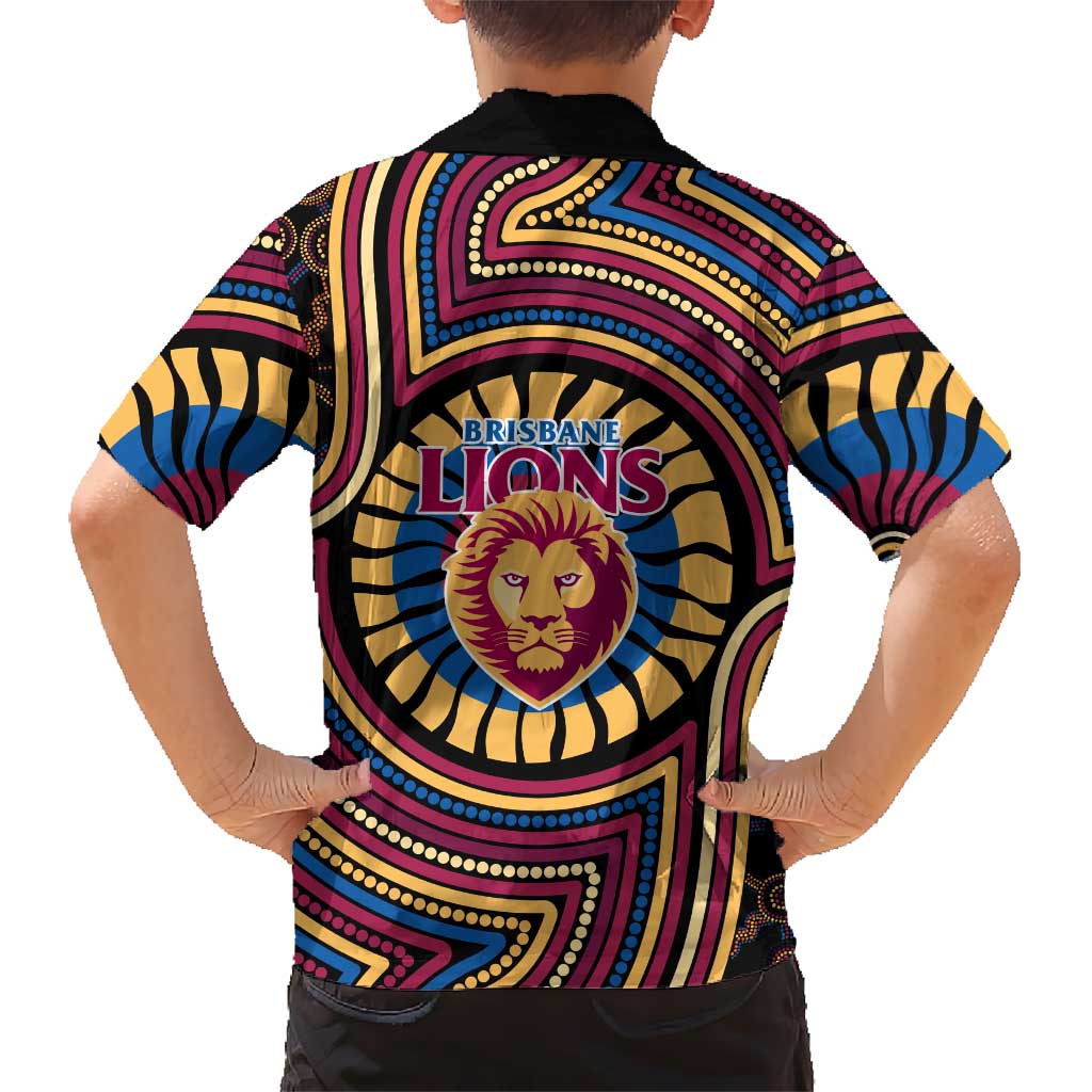 Brisbane Lions Hawaiian Shirt Indigenous Monochrome Dot Art Mascot Style