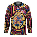 Brisbane Lions Hockey Jersey Indigenous Monochrome Dot Art Mascot Style