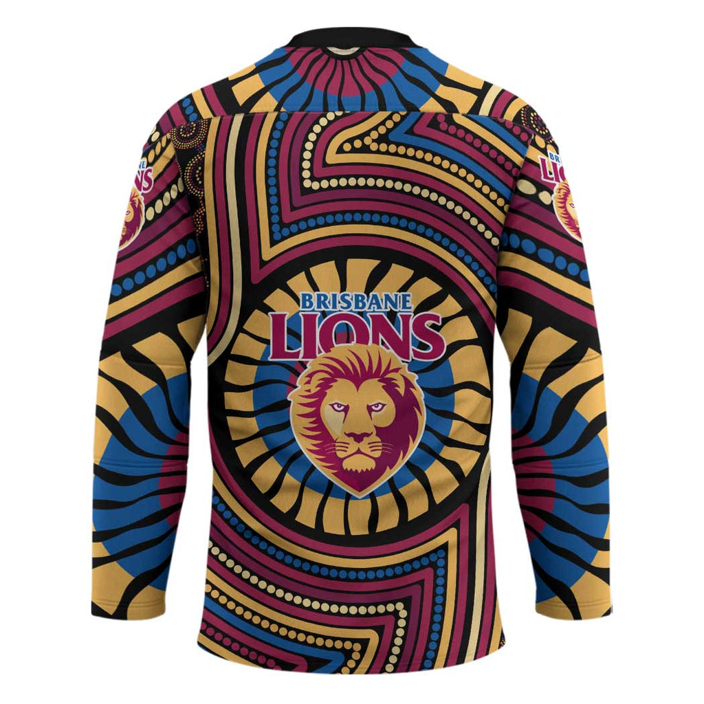Brisbane Lions Hockey Jersey Indigenous Monochrome Dot Art Mascot Style