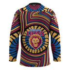 Brisbane Lions Hockey Jersey Indigenous Monochrome Dot Art Mascot Style