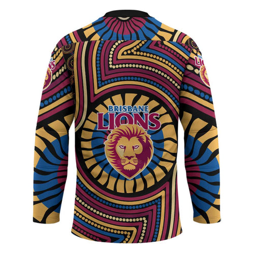 Brisbane Lions Hockey Jersey Indigenous Monochrome Dot Art Mascot Style