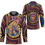 Brisbane Lions Hockey Jersey Indigenous Monochrome Dot Art Mascot Style