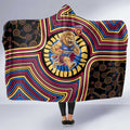 Brisbane Lions Hooded Blanket Indigenous Monochrome Dot Art Mascot Style