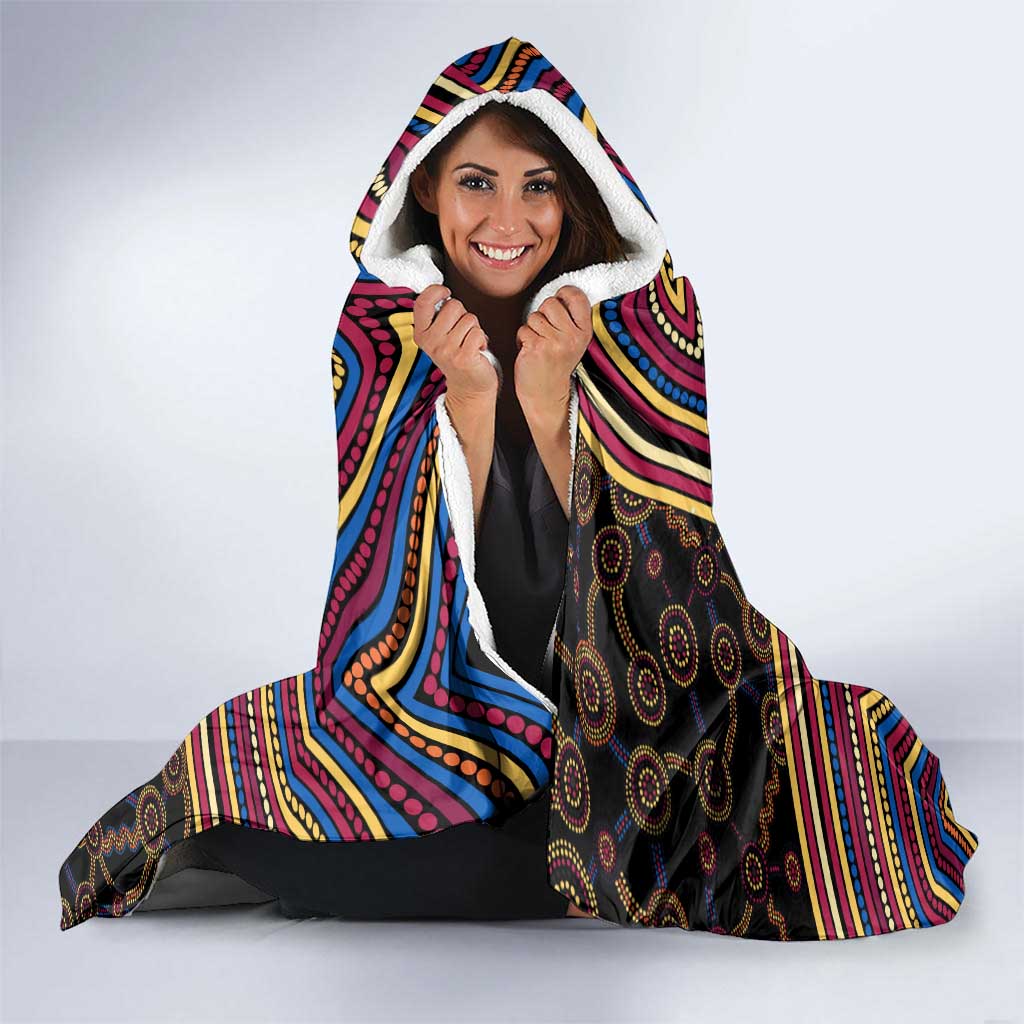 Brisbane Lions Hooded Blanket Indigenous Monochrome Dot Art Mascot Style