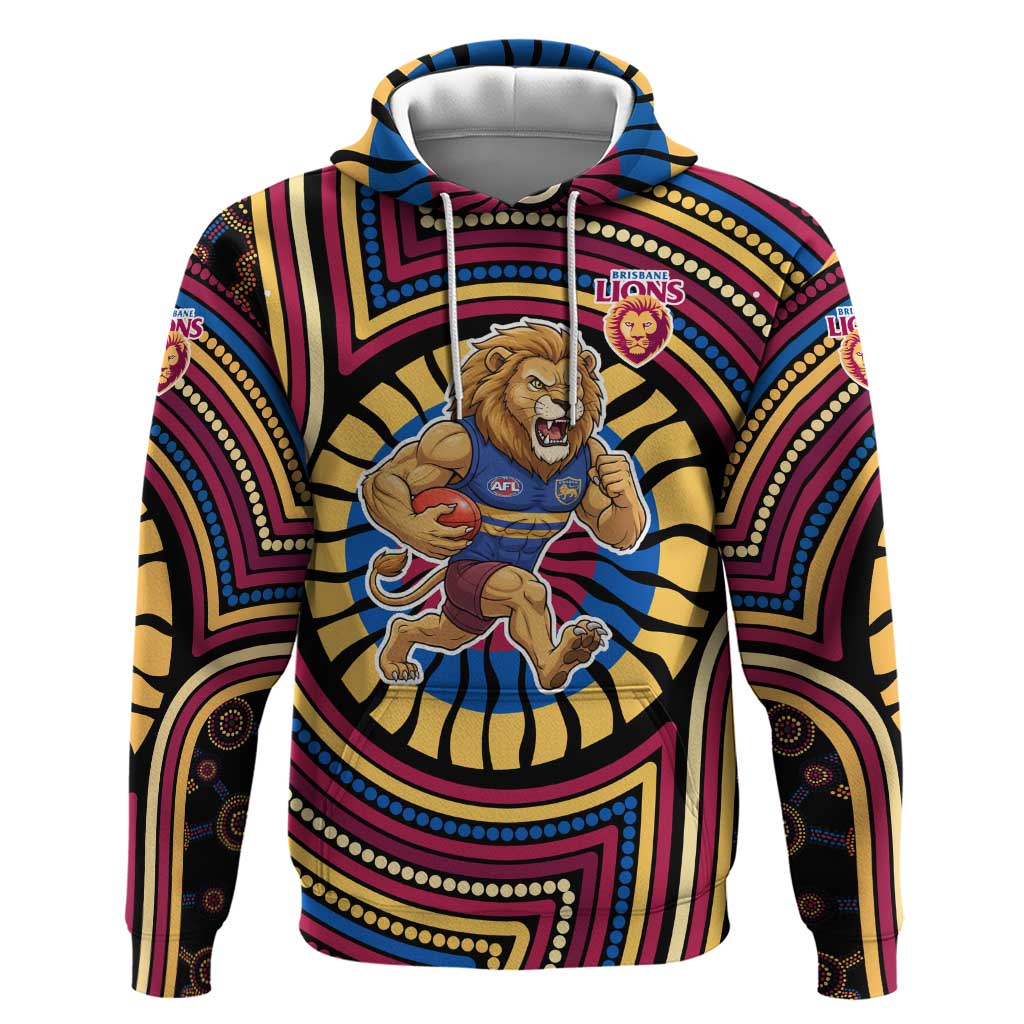 Brisbane Lions Hoodie Indigenous Monochrome Dot Art Mascot Style