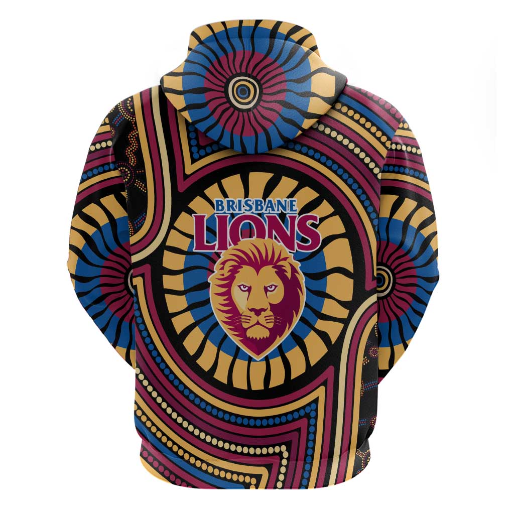 Brisbane Lions Hoodie Indigenous Monochrome Dot Art Mascot Style