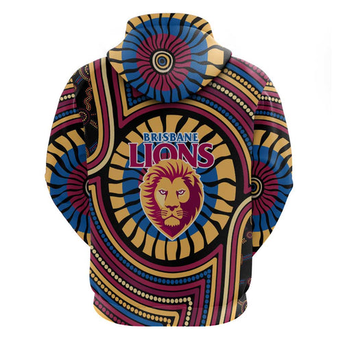 Brisbane Lions Hoodie Indigenous Monochrome Dot Art Mascot Style