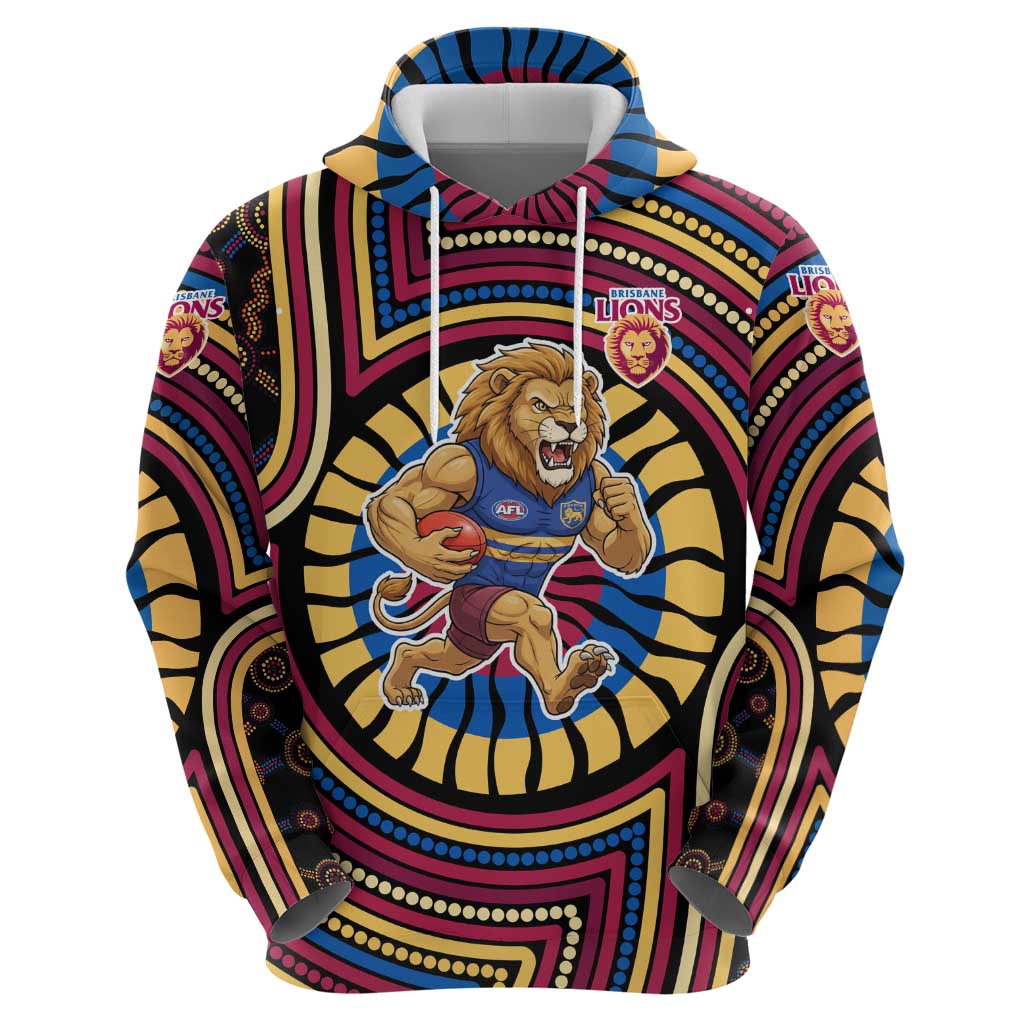 Brisbane Lions Hoodie Indigenous Monochrome Dot Art Mascot Style