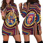 Brisbane Lions Hoodie Dress Indigenous Monochrome Dot Art Mascot Style