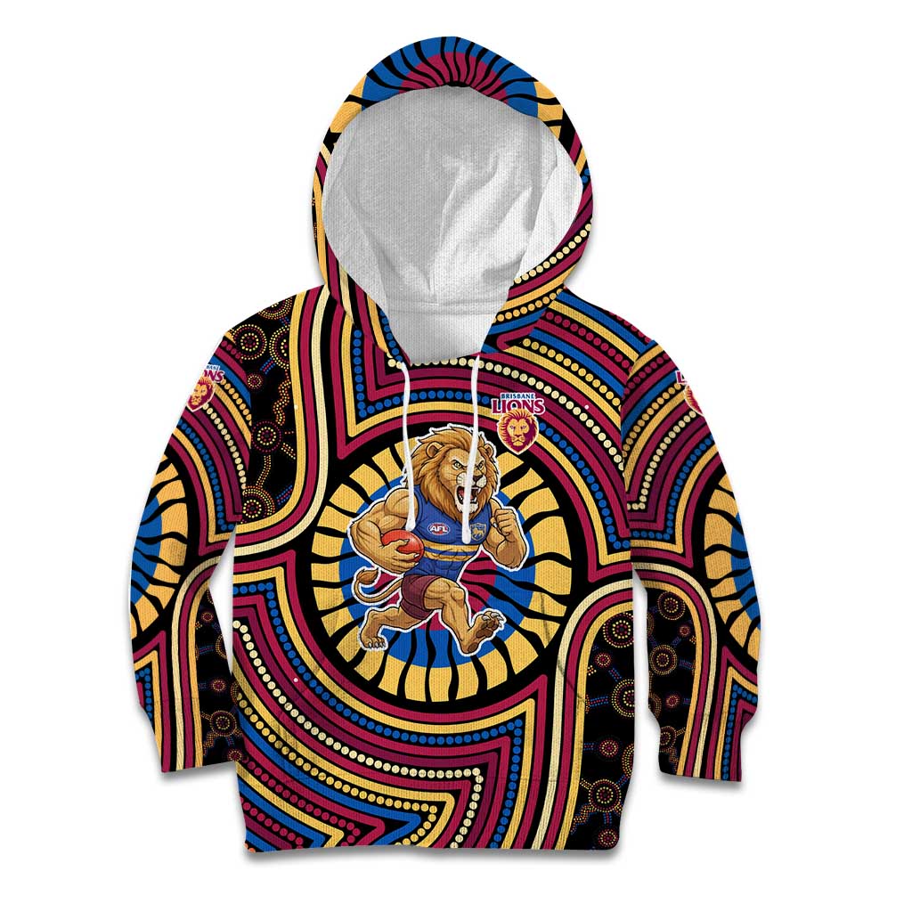 Brisbane Lions Kid Hoodie Indigenous Monochrome Dot Art Mascot Style