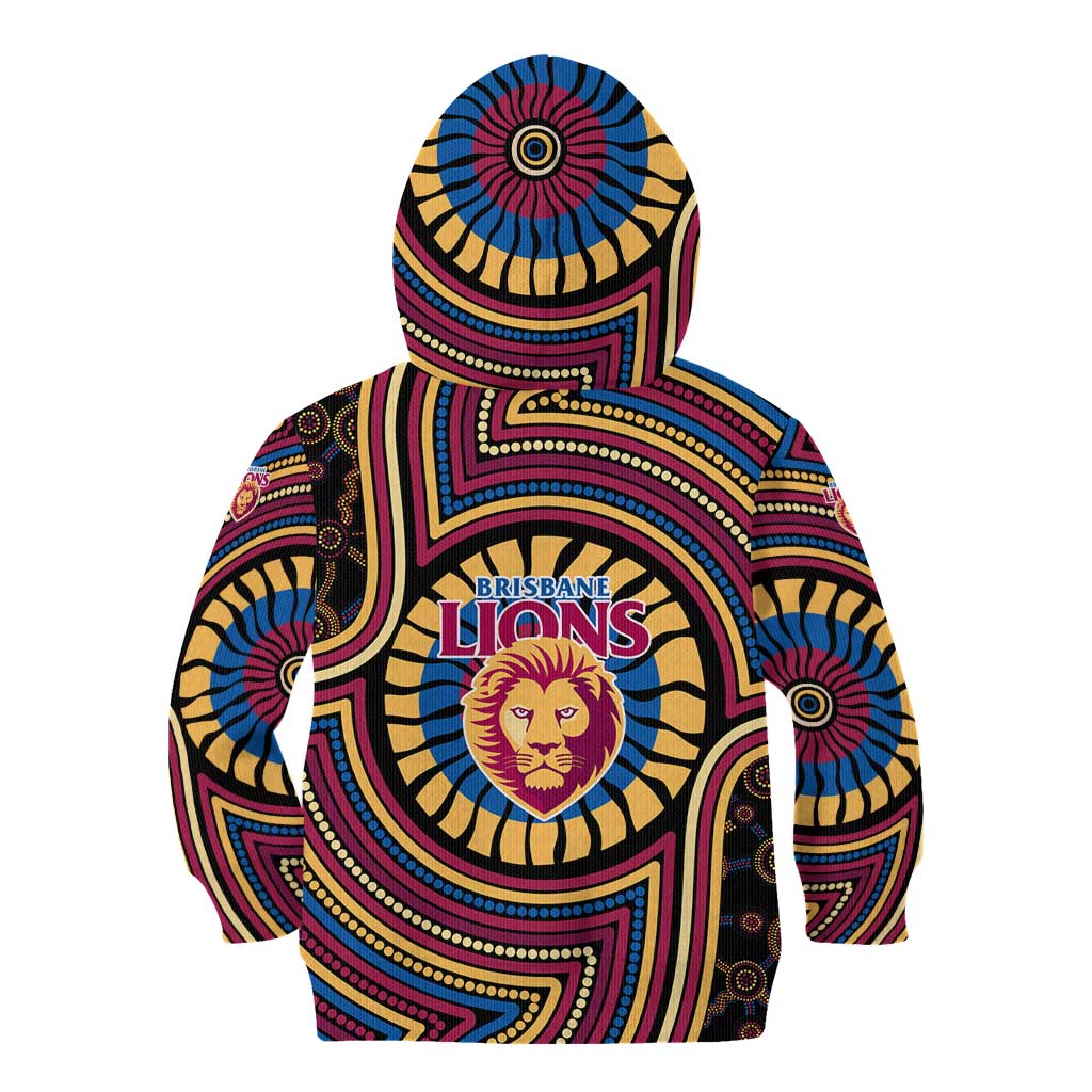 Brisbane Lions Kid Hoodie Indigenous Monochrome Dot Art Mascot Style