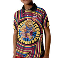 Brisbane Lions Kid Polo Shirt Indigenous Monochrome Dot Art Mascot Style