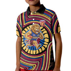 Brisbane Lions Kid Polo Shirt Indigenous Monochrome Dot Art Mascot Style