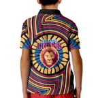 Brisbane Lions Kid Polo Shirt Indigenous Monochrome Dot Art Mascot Style