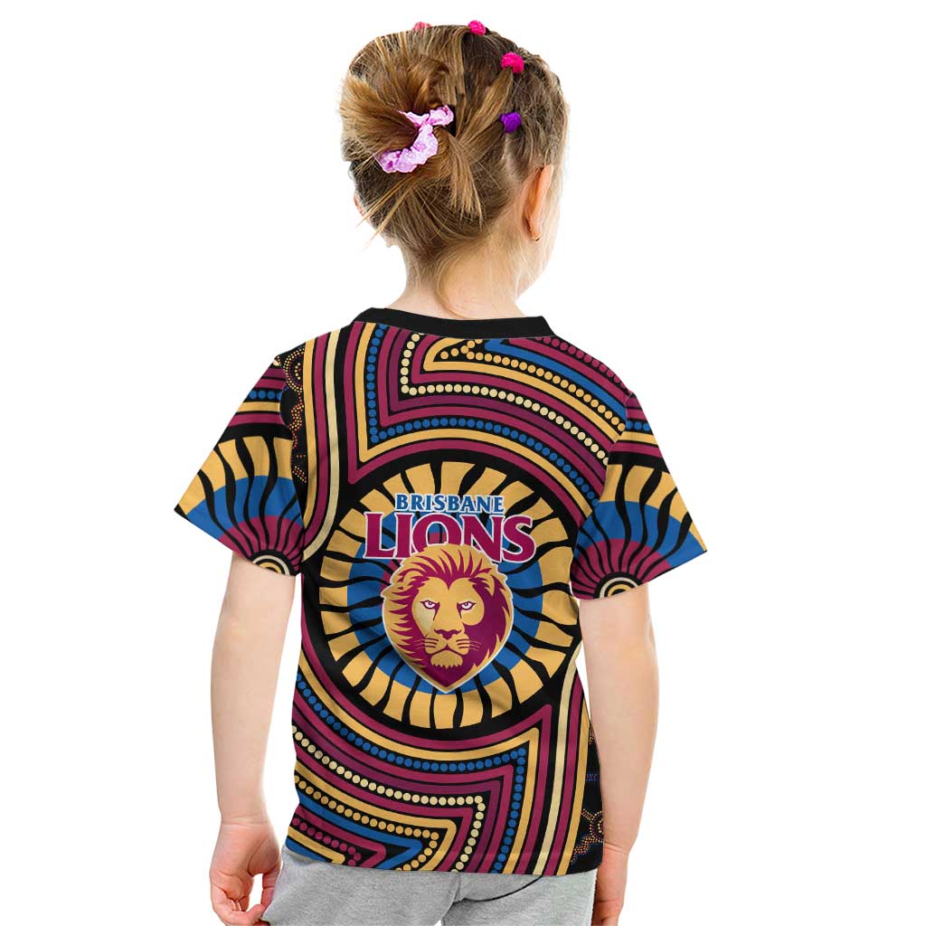 Brisbane Lions Kid T Shirt Indigenous Monochrome Dot Art Mascot Style