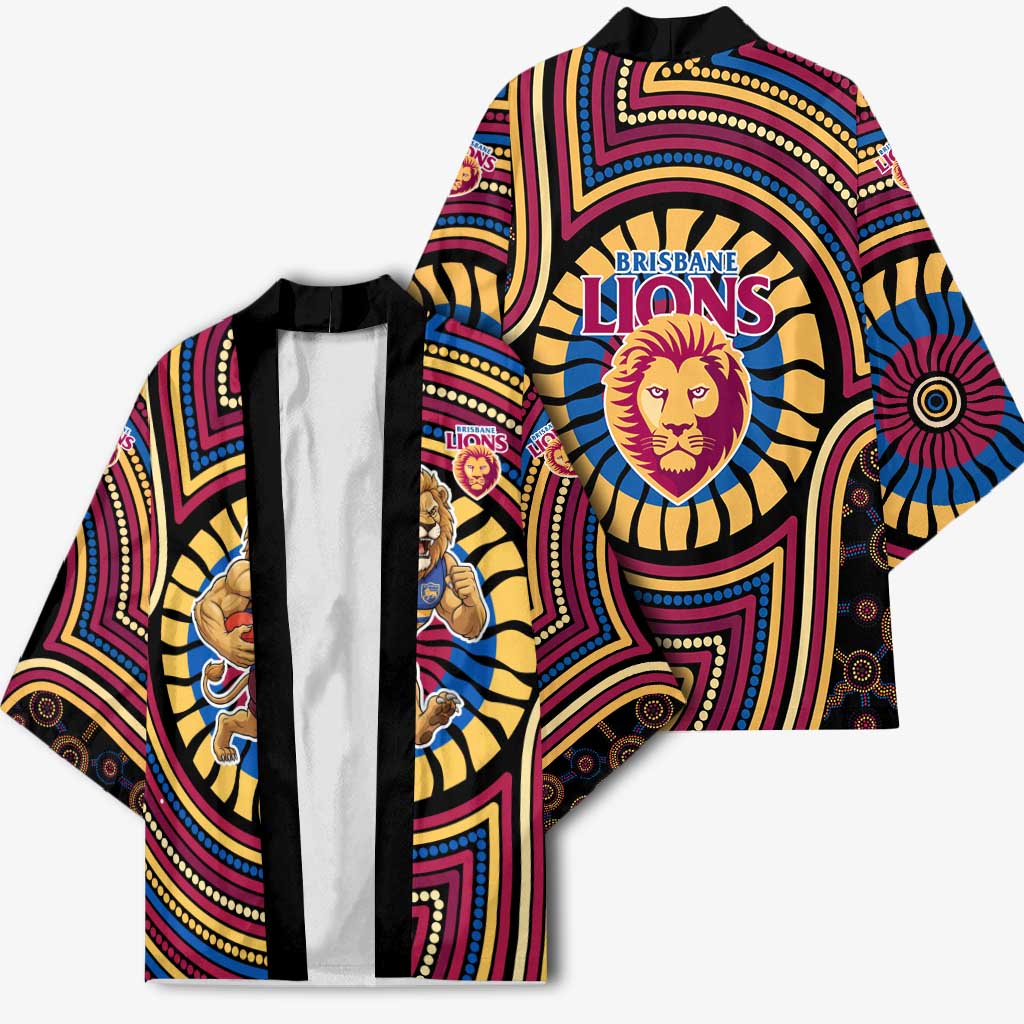 Brisbane Lions Kimono Indigenous Monochrome Dot Art Mascot Style