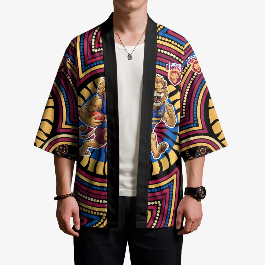 Brisbane Lions Kimono Indigenous Monochrome Dot Art Mascot Style