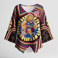 Brisbane Lions Kimono Sleeve Blouse Indigenous Monochrome Dot Art Mascot Style