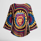 Brisbane Lions Kimono Sleeve Blouse Indigenous Monochrome Dot Art Mascot Style