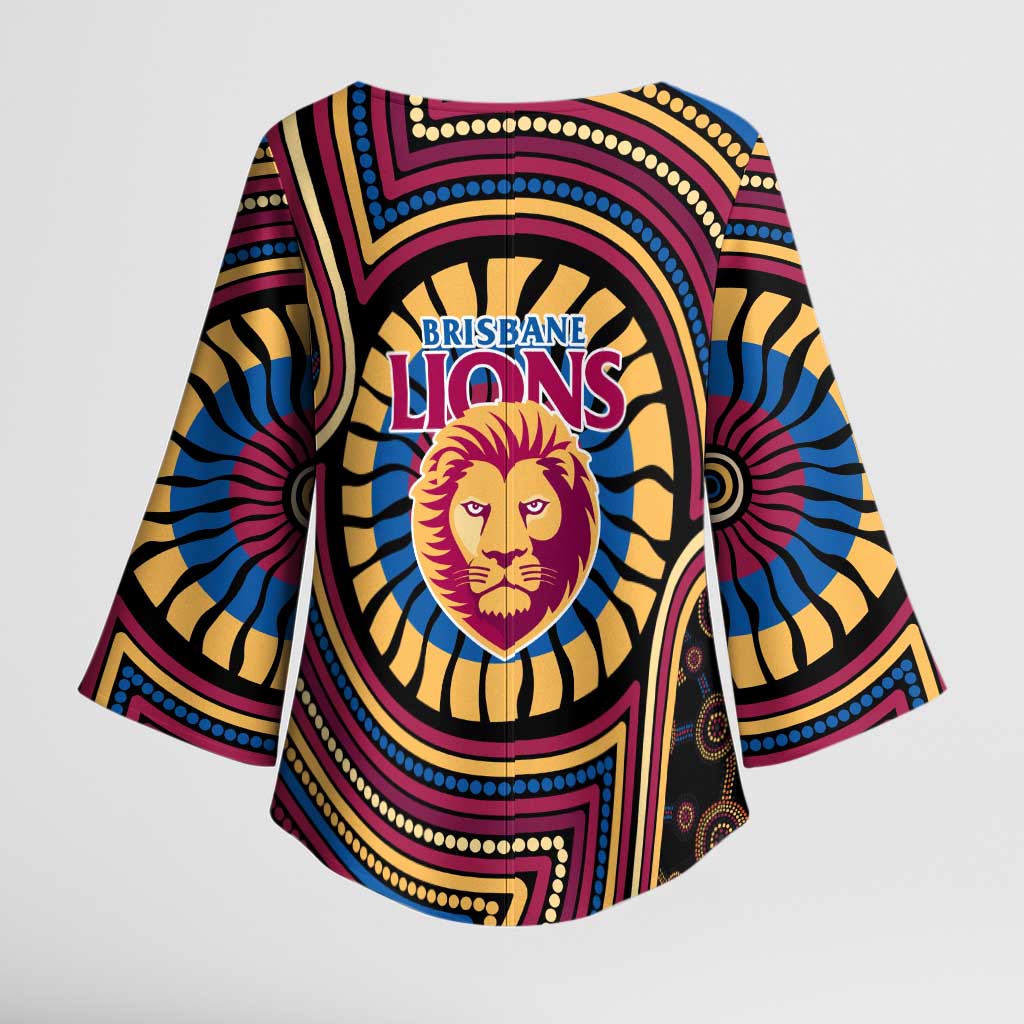 Brisbane Lions Kimono Sleeve Blouse Indigenous Monochrome Dot Art Mascot Style