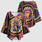Brisbane Lions Kimono Sleeve Blouse Indigenous Monochrome Dot Art Mascot Style