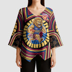 Brisbane Lions Kimono Sleeve Blouse Indigenous Monochrome Dot Art Mascot Style