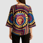 Brisbane Lions Kimono Sleeve Blouse Indigenous Monochrome Dot Art Mascot Style