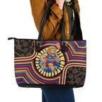 Brisbane Lions Leather Tote Bag Indigenous Monochrome Dot Art Mascot Style