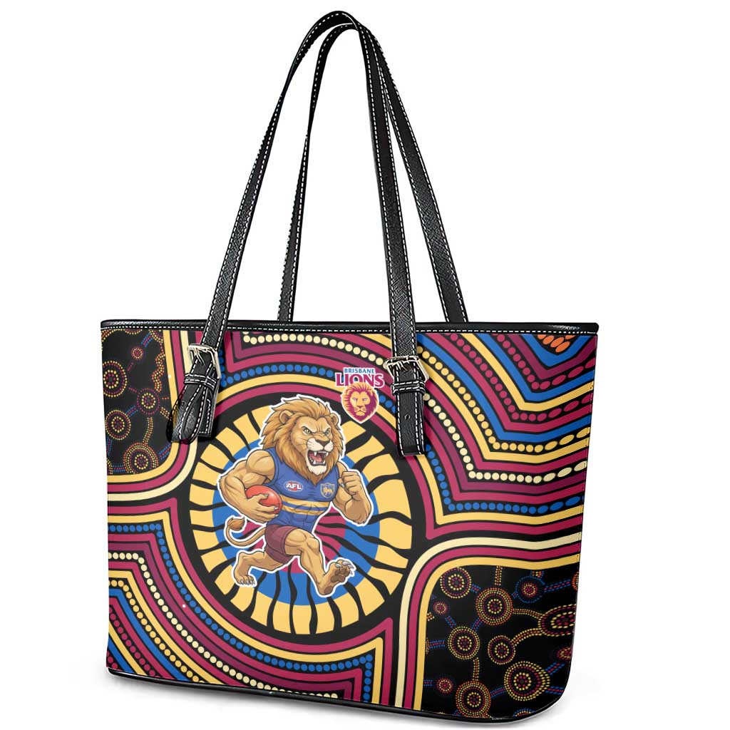 Brisbane Lions Leather Tote Bag Indigenous Monochrome Dot Art Mascot Style