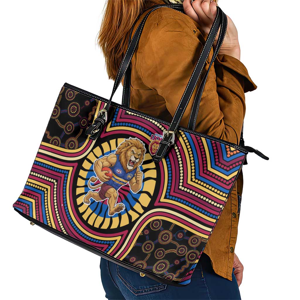 Brisbane Lions Leather Tote Bag Indigenous Monochrome Dot Art Mascot Style