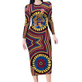 Brisbane Lions Long Sleeve Bodycon Dress Indigenous Monochrome Dot Art Mascot Style