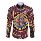 Brisbane Lions Long Sleeve Button Shirt Indigenous Monochrome Dot Art Mascot Style