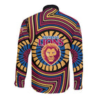 Brisbane Lions Long Sleeve Button Shirt Indigenous Monochrome Dot Art Mascot Style