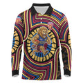 Brisbane Lions Long Sleeve Polo Shirt Indigenous Monochrome Dot Art Mascot Style