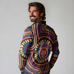 Brisbane Lions Long Sleeve Polo Shirt Indigenous Monochrome Dot Art Mascot Style