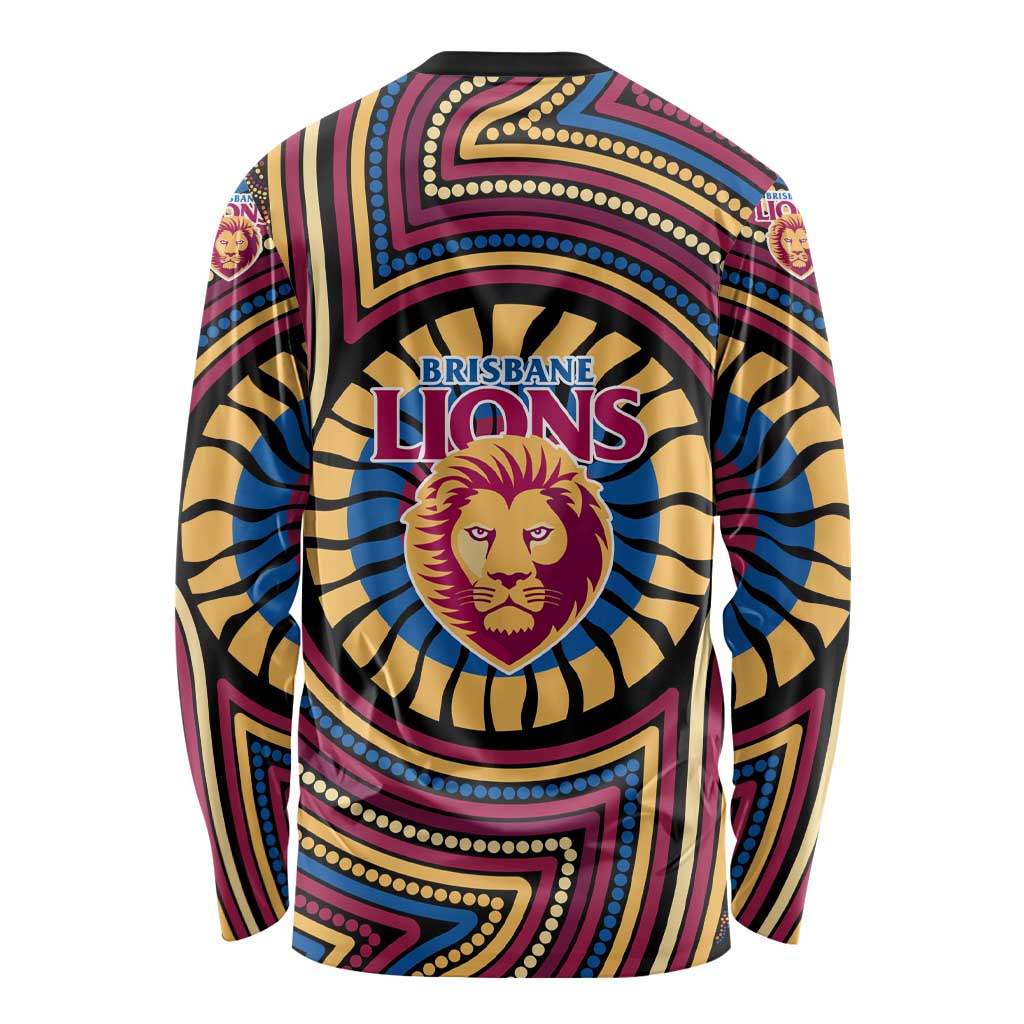 Brisbane Lions Long Sleeve Shirt Indigenous Monochrome Dot Art Mascot Style