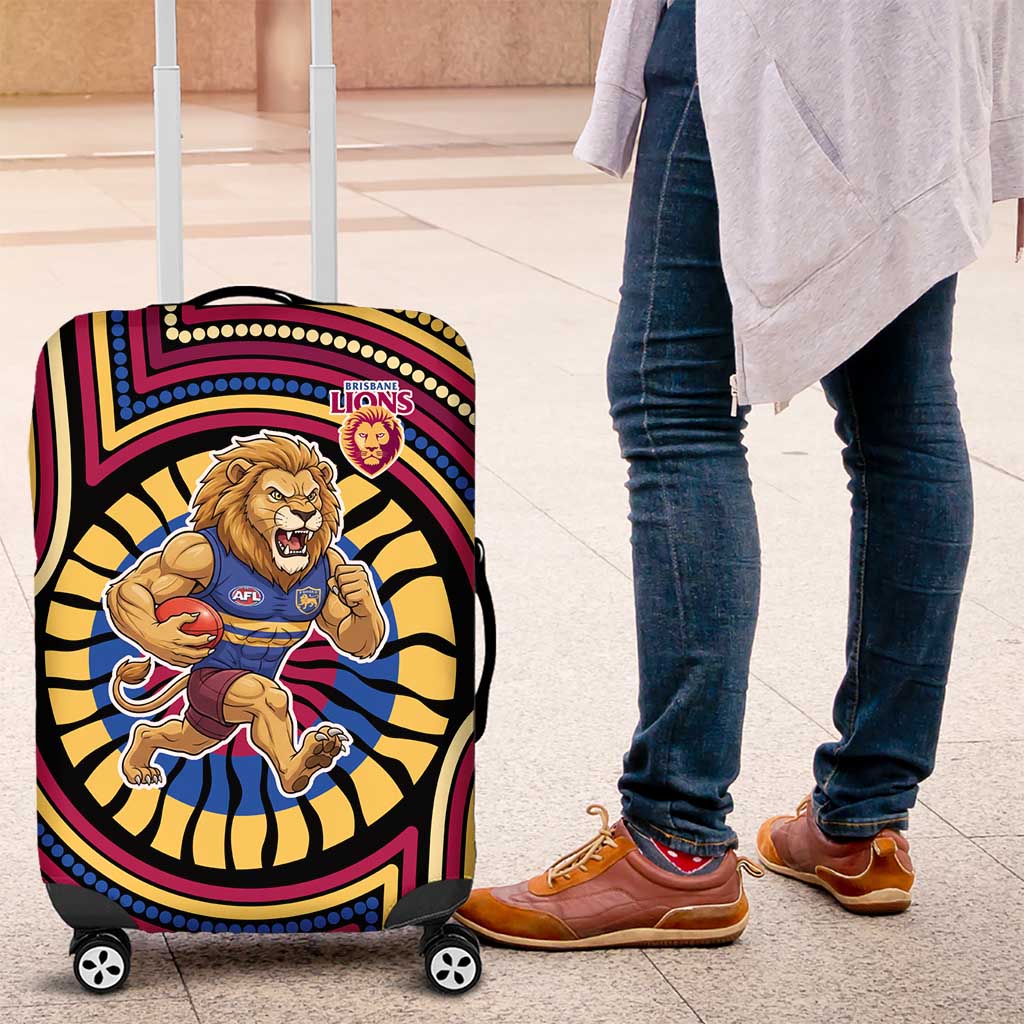 Brisbane Lions Luggage Cover Indigenous Monochrome Dot Art Mascot Style