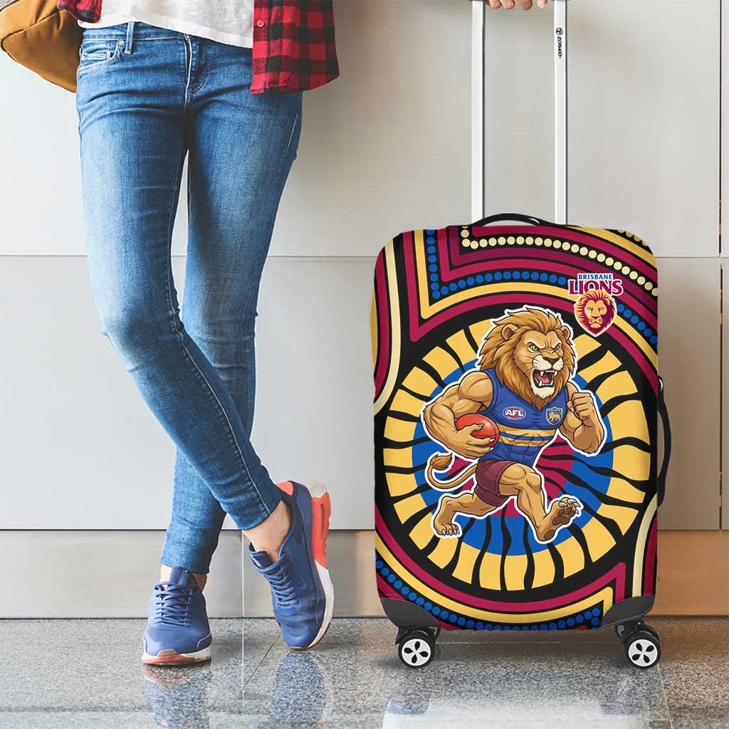 Brisbane Lions Luggage Cover Indigenous Monochrome Dot Art Mascot Style