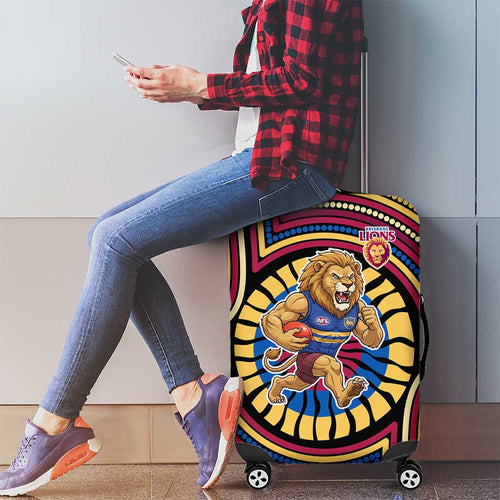 Brisbane Lions Luggage Cover Indigenous Monochrome Dot Art Mascot Style